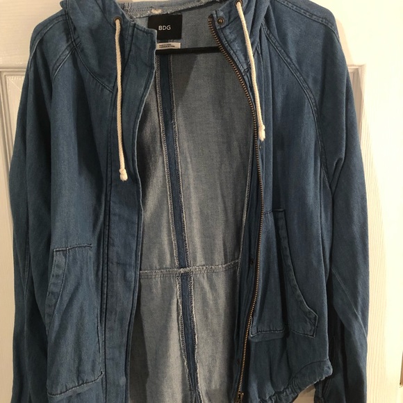 hooded drawstring denim jacket